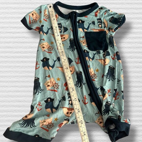 Pirate Nautical Bamboo Blend Baby Romper 3-6M Ocean Print Short Sleeve One Piece - Picture 4 of 5